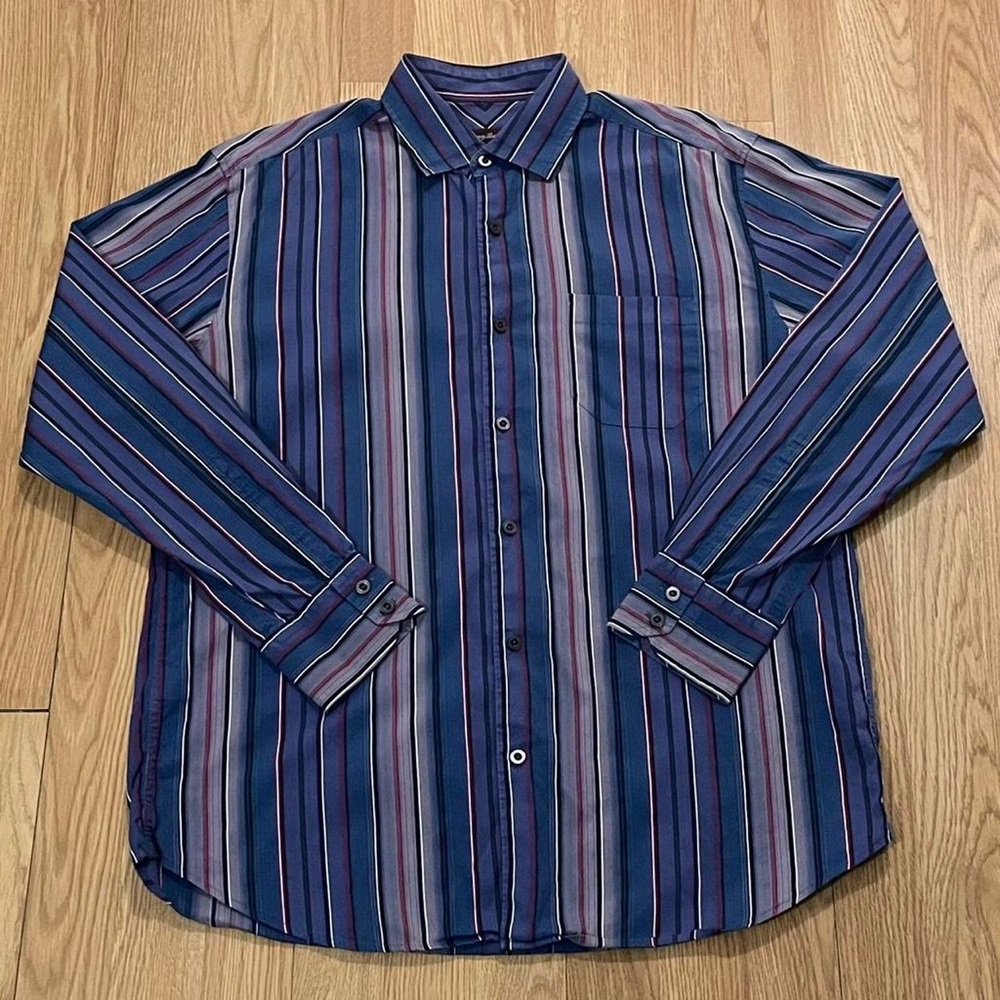 Tommy Bahama Mens Medium Long Sleeve Button Up Shirt Cotton Silk Blend Striped